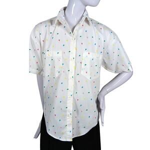 Vintage Tippy Tops Blouse Size Small White With Rainbow Hearts Print Button Down